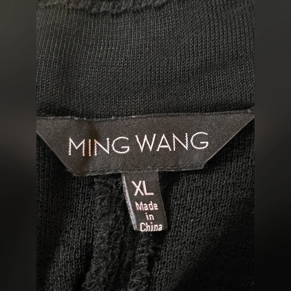 Ming Wang XL Black Textured Knit Long Sleeveless Vest Tunic Cardigan